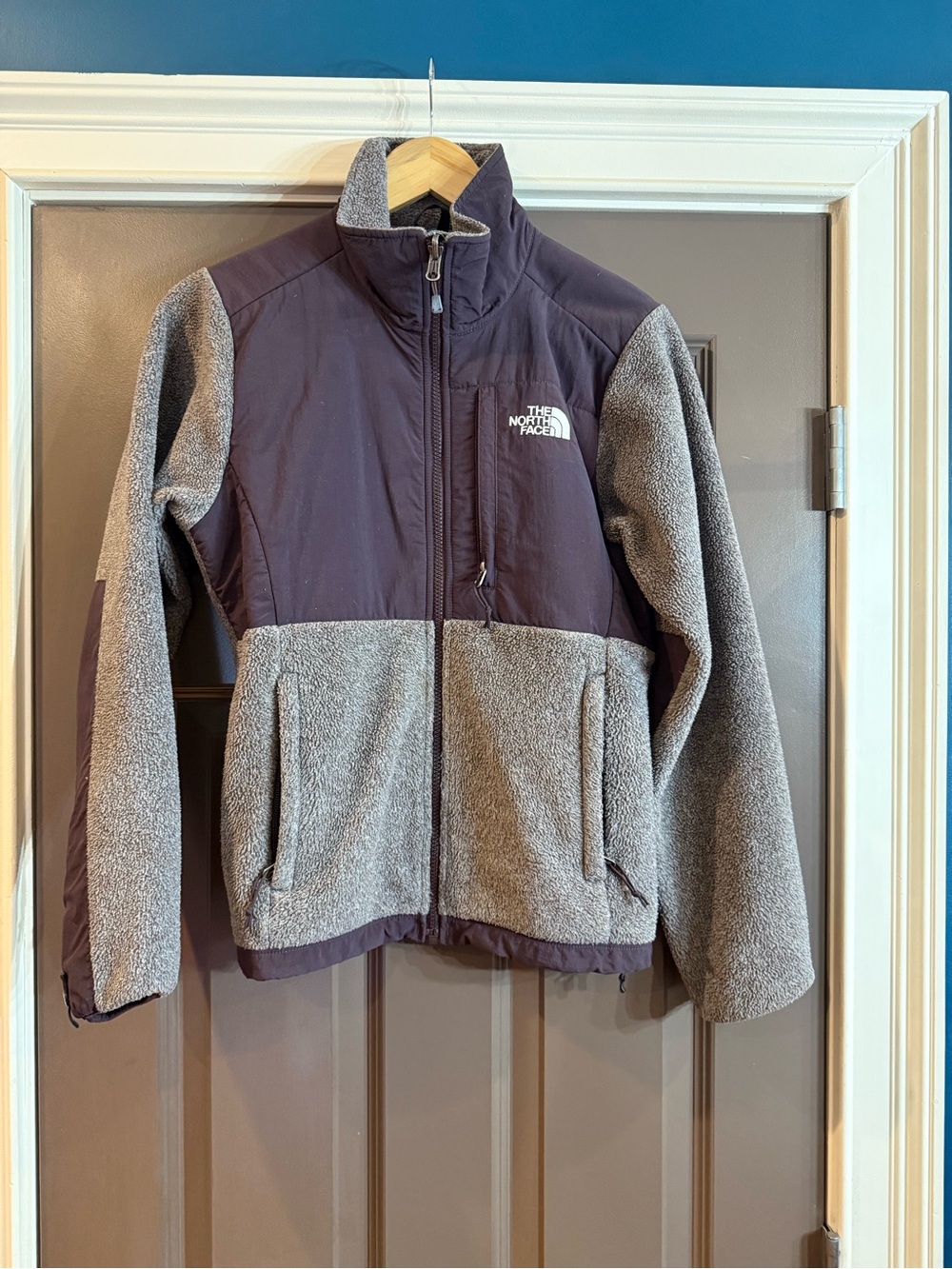 The North Face Women’s Two-Tone Gray and Dark Purple Puffer Jacket
